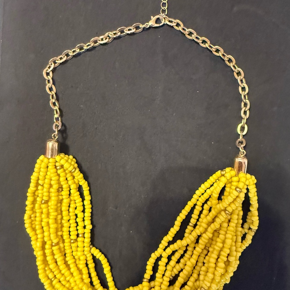 Time and Tru Yellow Multi-Strand Seed Beaded Necklace with Gold-Tone Chain